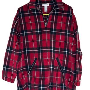 Jones New York Sport Womens Red Plaid Quarter Zip Fleece Pullover Jacket Medium